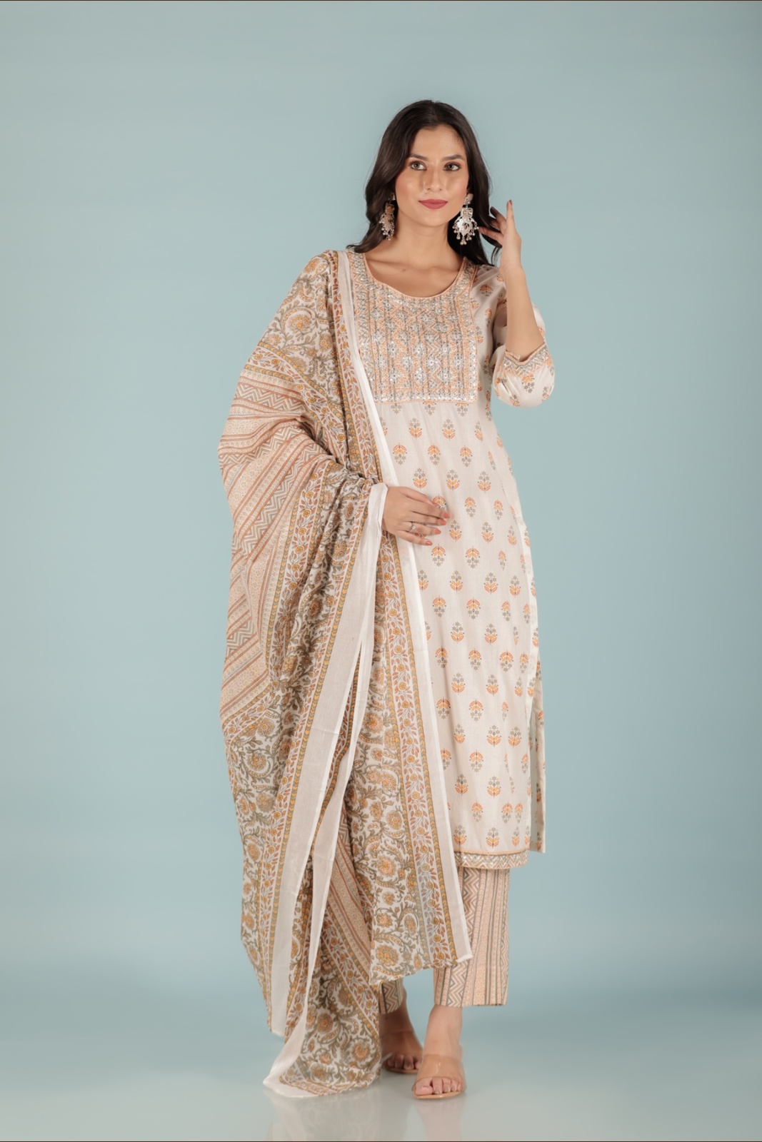 Ivory Yellow Ethnic Embroidered Kurta Set