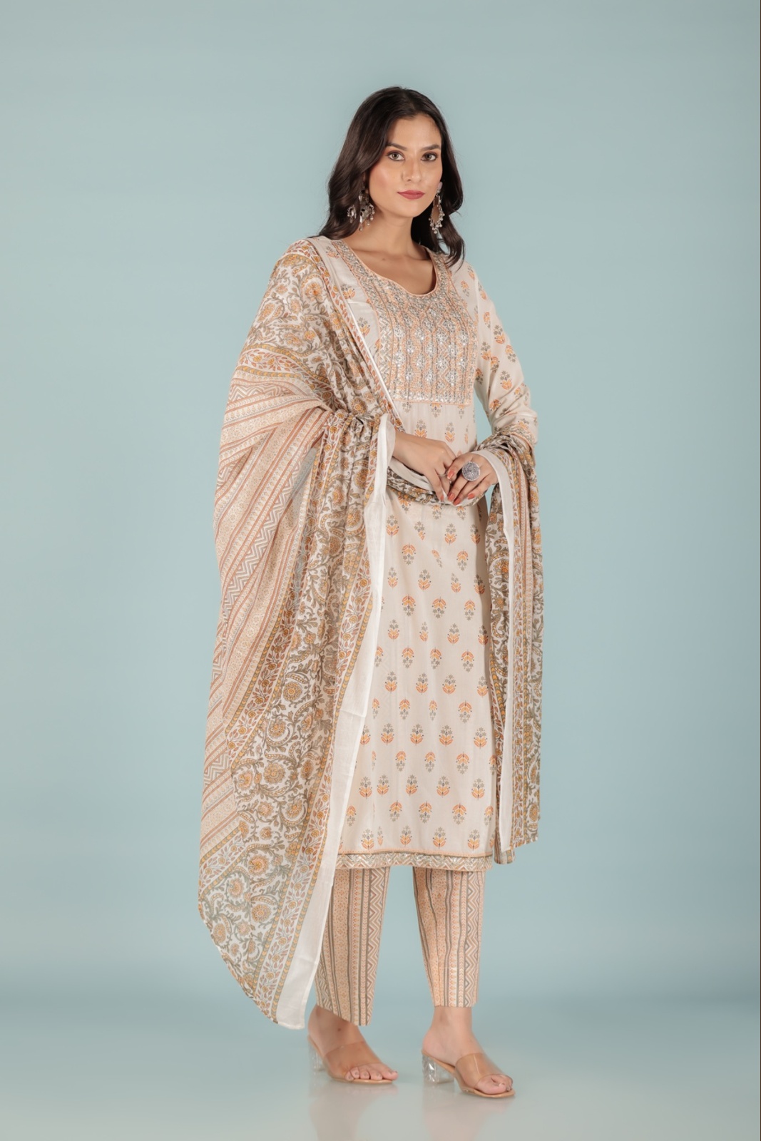 Ivory Yellow Ethnic Embroidered Kurta Set