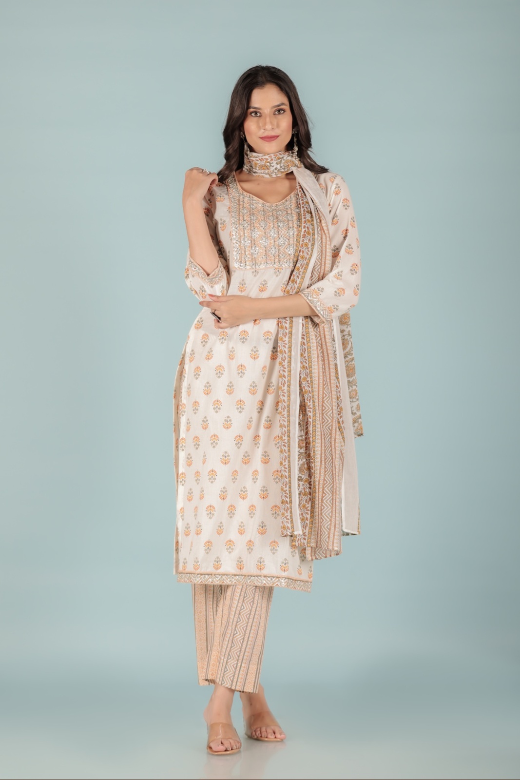 Ivory Yellow Ethnic Embroidered Kurta Set