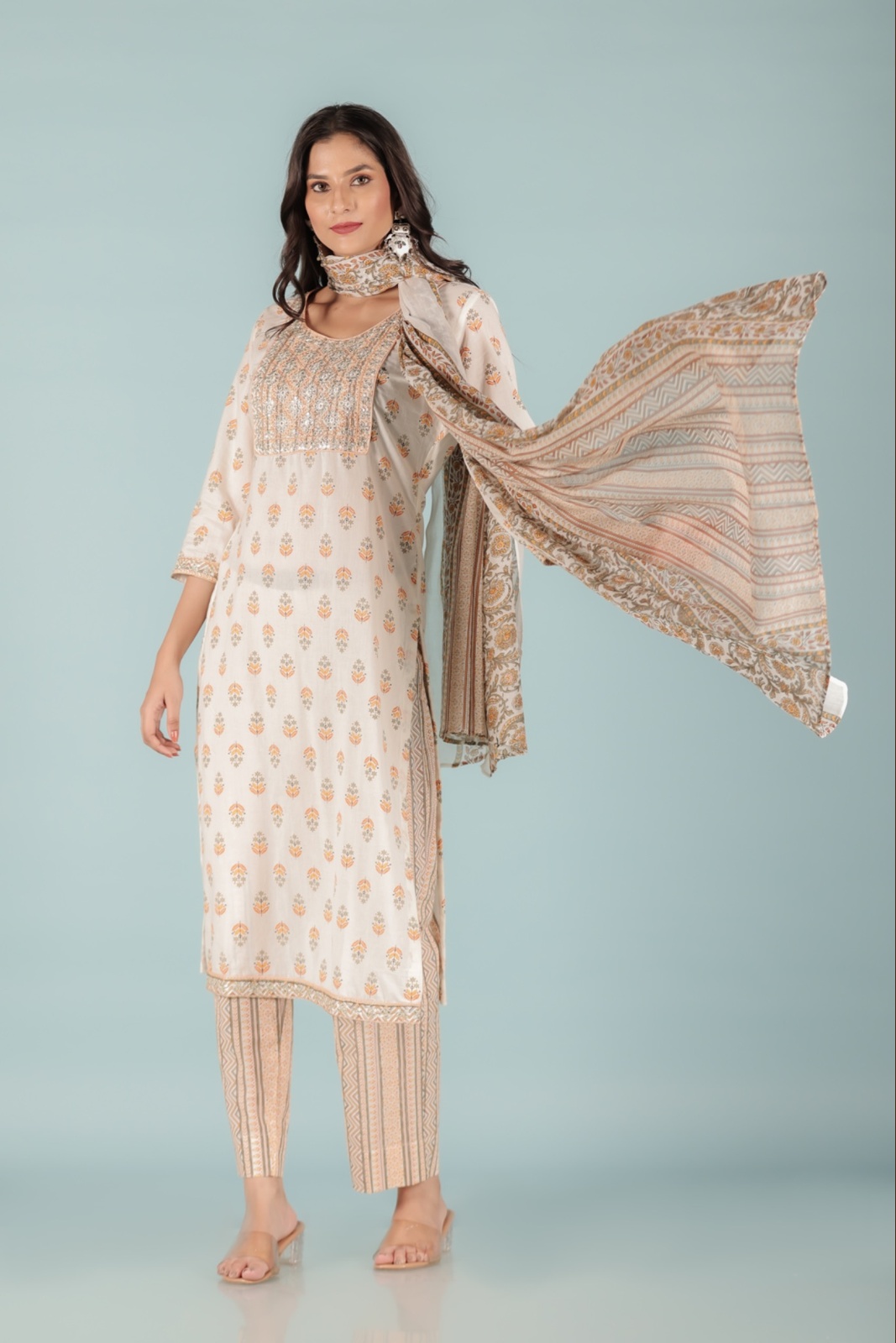 Ivory Yellow Ethnic Embroidered Kurta Set