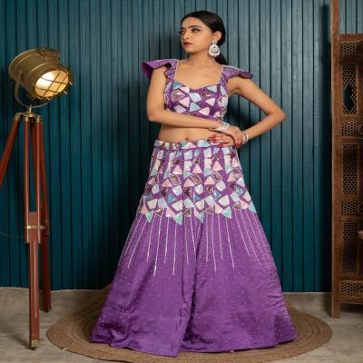 Dark Purple Two-Piece Embroidered Lehenga Set