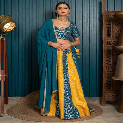 Blue-Yellow Brocade Lehenga Set