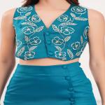 Teal pure floral embroidered skirt co-ord set