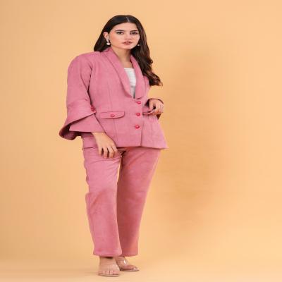 Dusty Leatherette Rose Pink Textured Single-Breasted Shawl Collar Smart Blazer Set