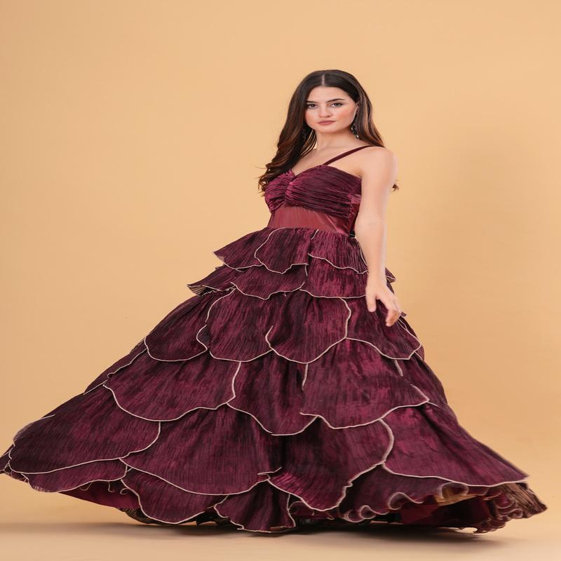 Plum Wine Tiered Gown