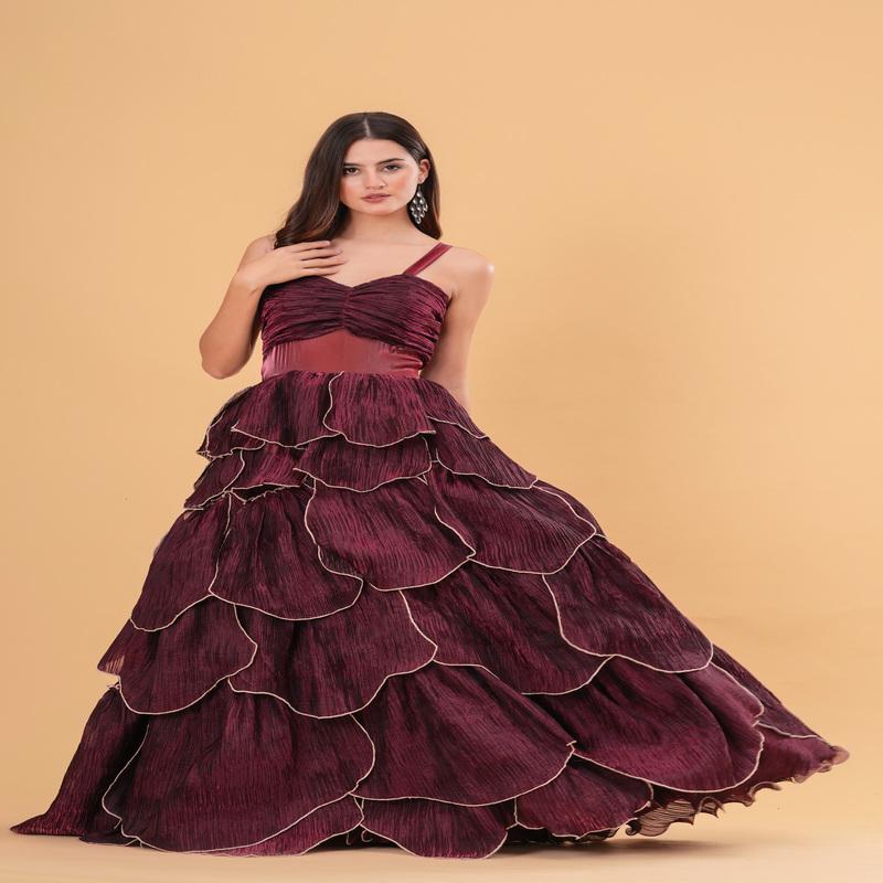 Plum Wine Tiered Gown