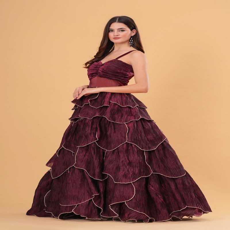 Plum Wine Tiered Gown