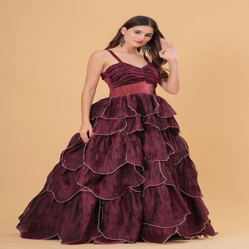 Plum Wine Tiered Gown