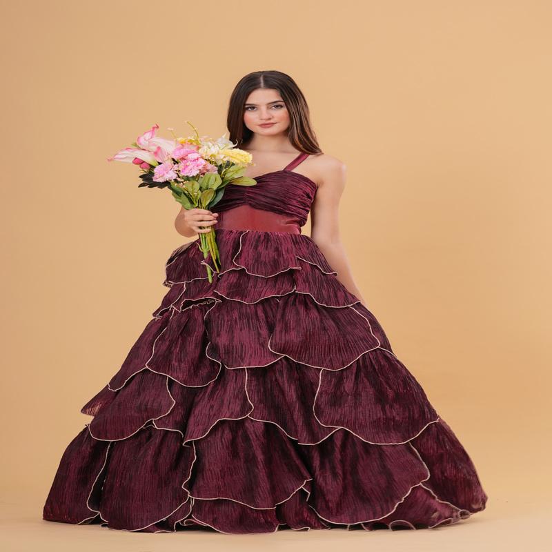 Plum Wine Tiered Gown