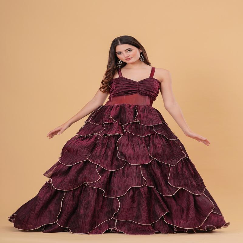 Plum Wine Tiered Gown