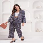 Blue Geometric-Floral Printed Pure Cotton Blazer and Pant Set