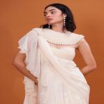 Ivory Ruffle Saree with Heavy Pearl Embroidery