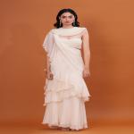 Ivory Ruffle Saree with Heavy Pearl Embroidery