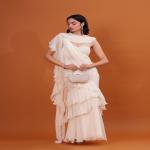 Ivory Ruffle Saree with Heavy Pearl Embroidery