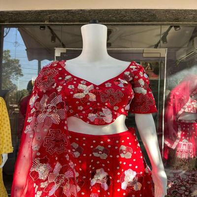 Rose Red Bridal Lehenga Set in Pure Satin Silk