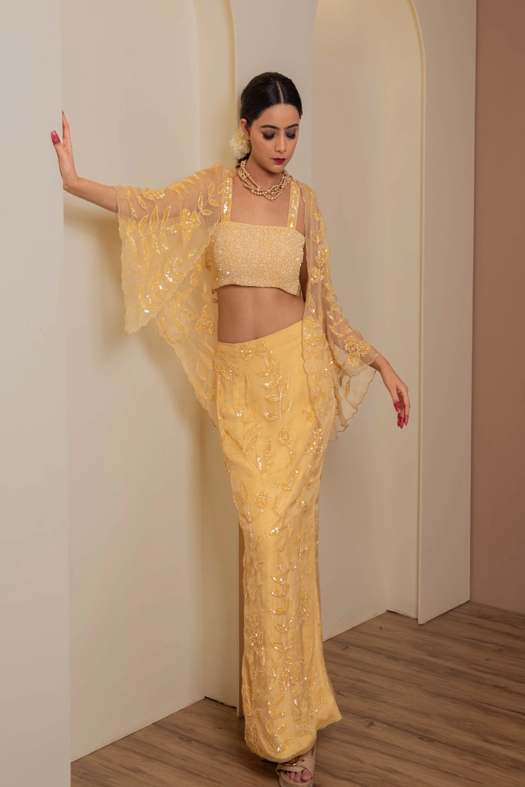 Golden Blossom Lehenga Cape Set