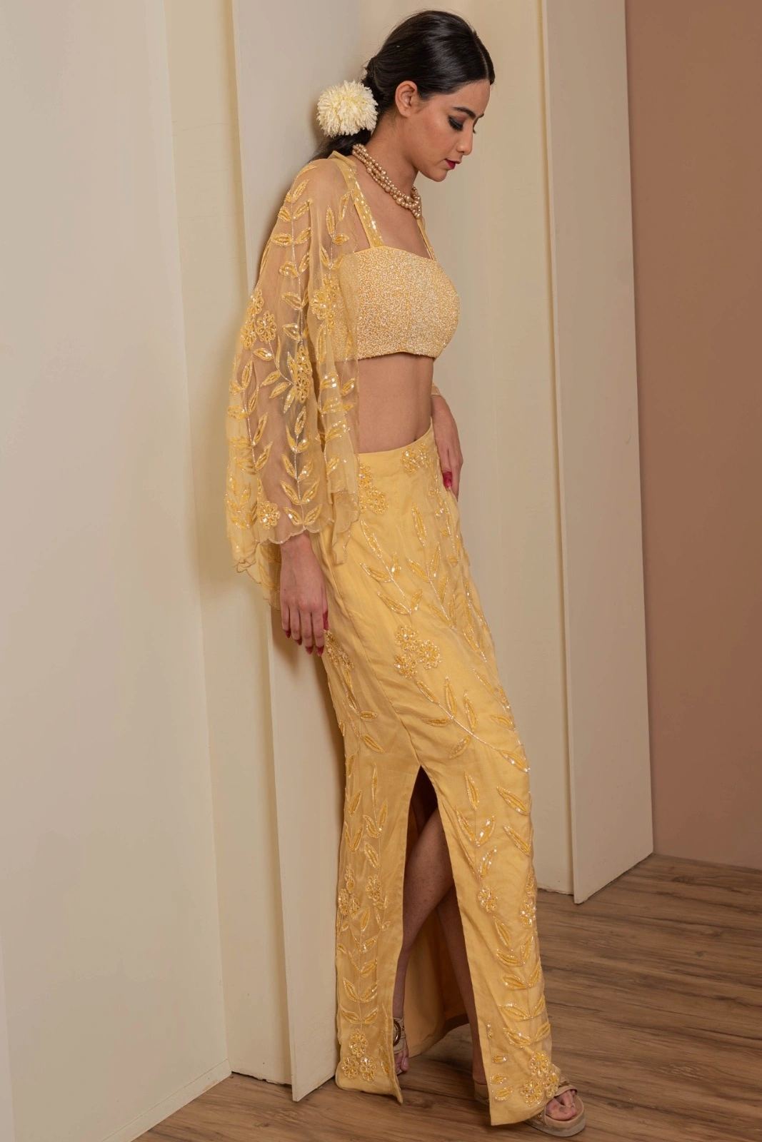 Golden Blossom Lehenga Cape Set