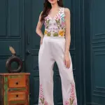 White-Rainbow Garden Embroidered Co-ord Set