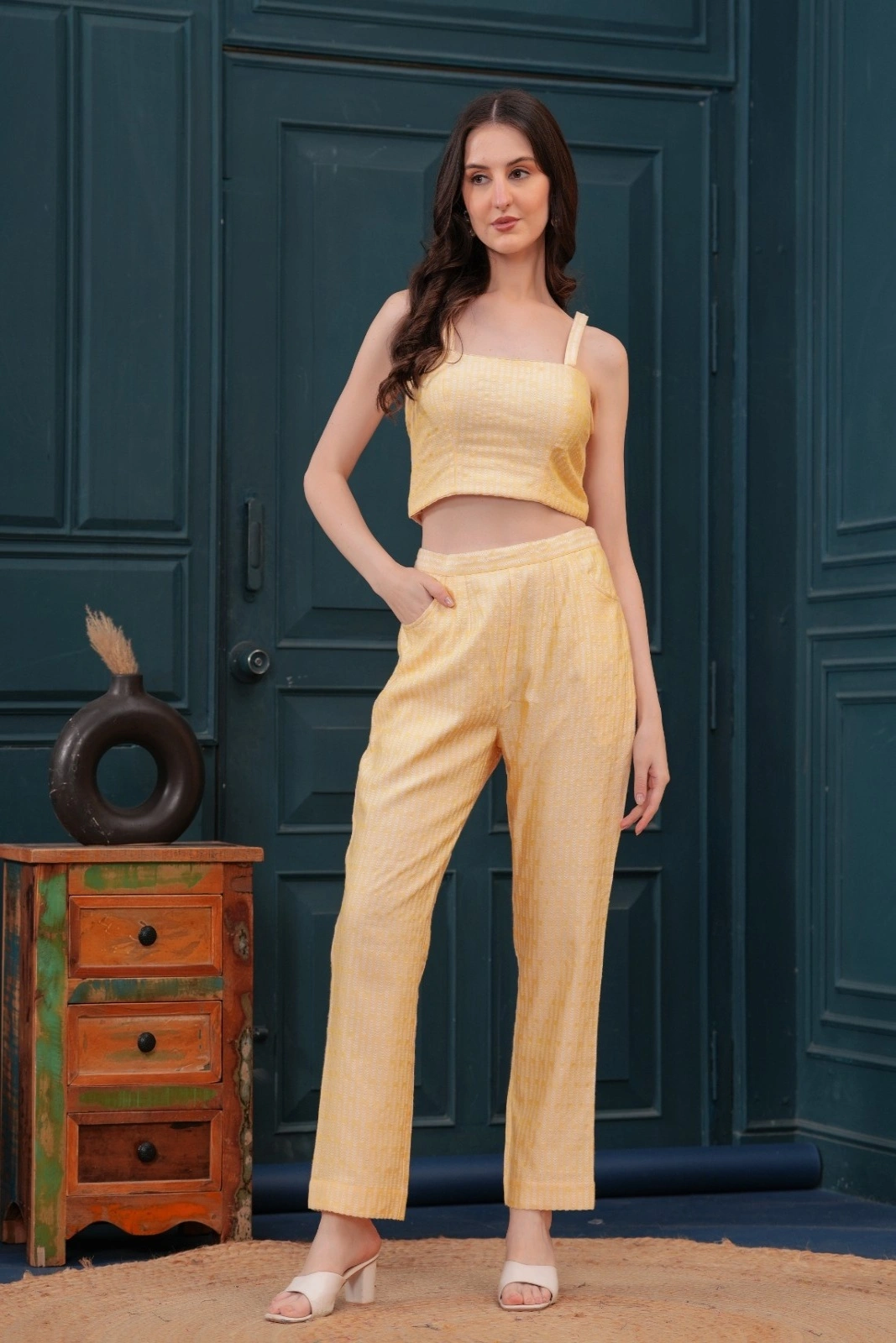 Lemon Banarasi Blazer Set
