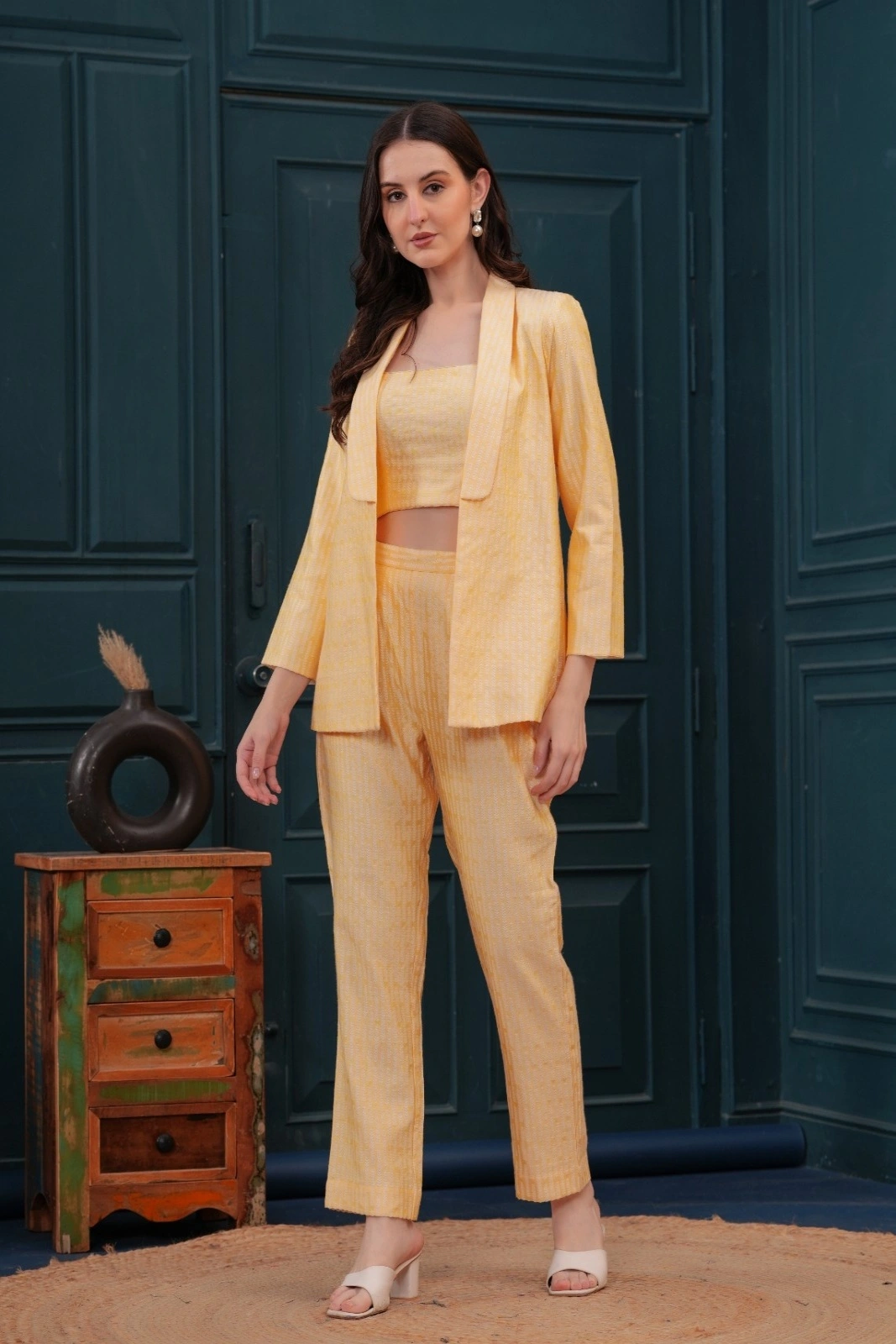 Lemon Banarasi Blazer Set