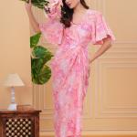 Flamingo Pink Knot Detail Wrap Dress