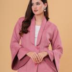 Dusty Leatherette Rose Pink Blazer Set
