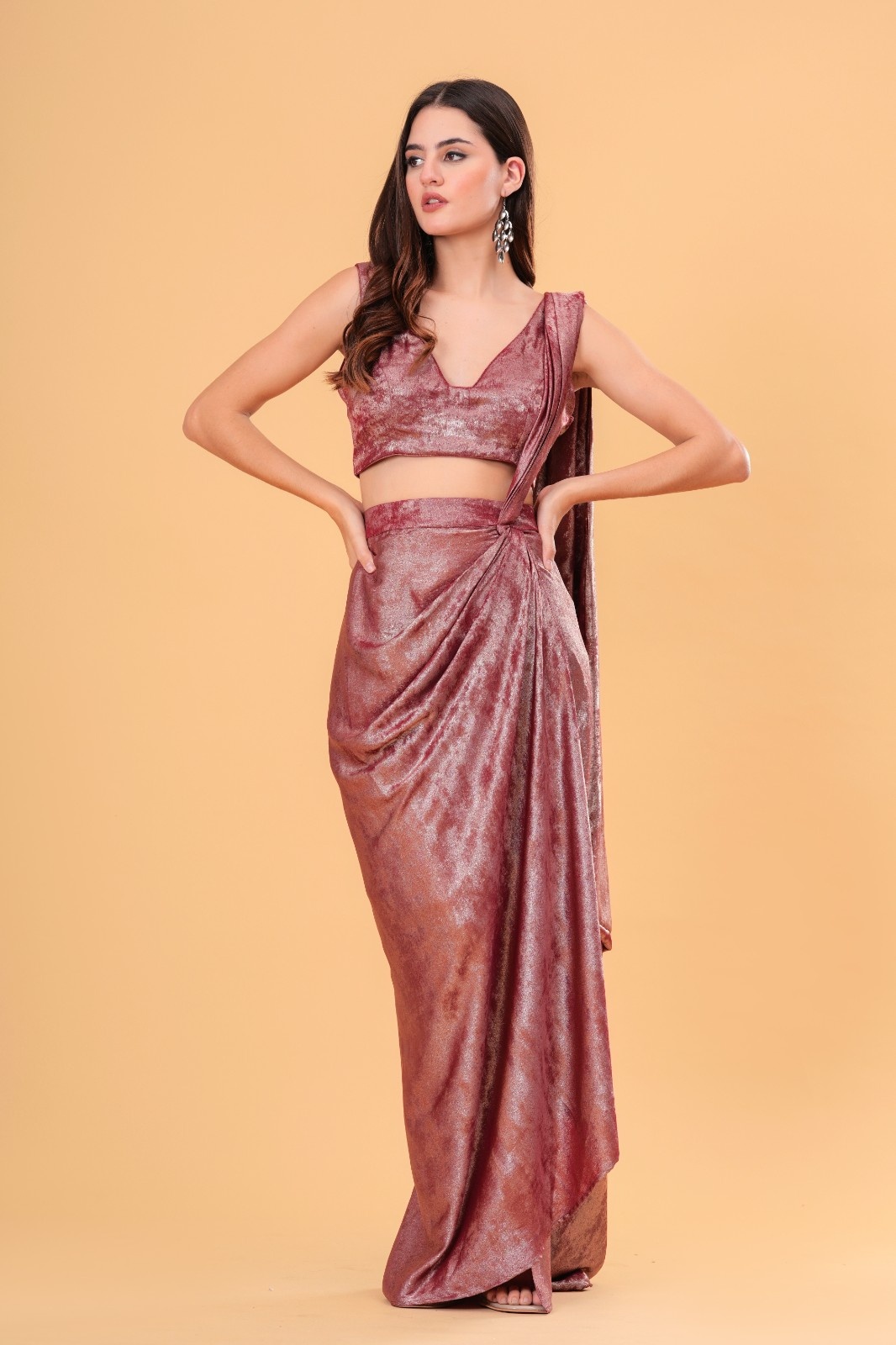 Gold Wine Drape Saree