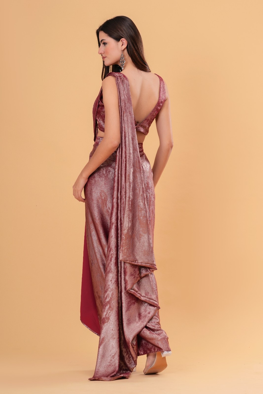 Gold Wine Drape Saree