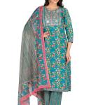 Teal Floral Embroidered Kurta Set