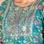 Teal Floral Embroidered Kurta Set