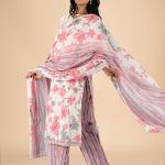 White Pink Floral Embroidered Kurta Set