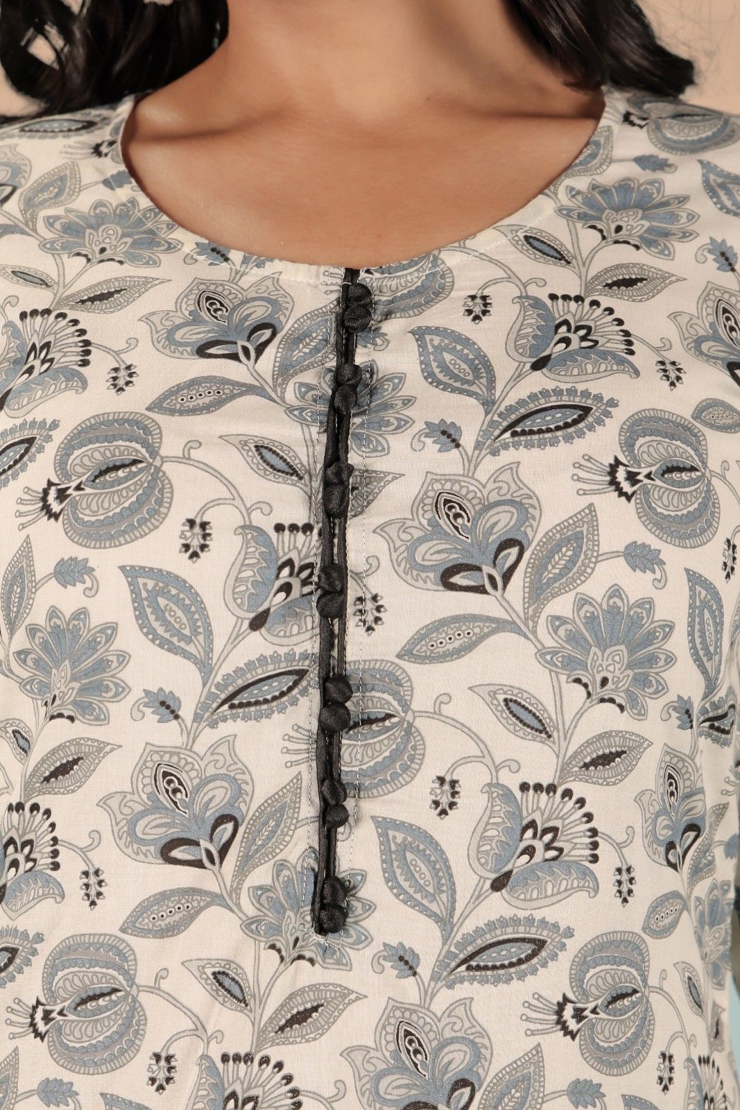 White and Black Floral Kurta Set