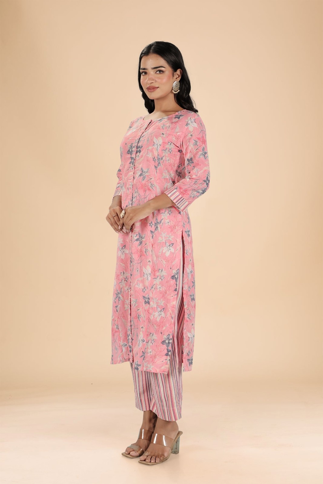 Baby Pink Floral Print Kurta Set