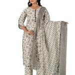 White and Black Floral Kurta Set