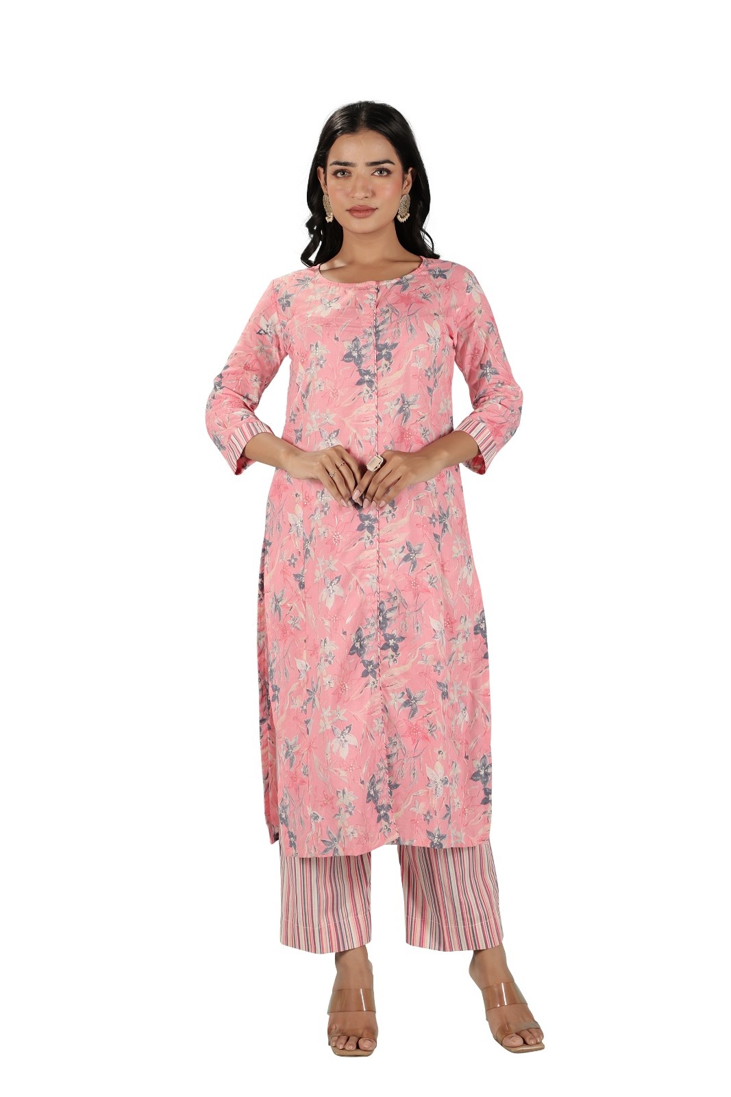 Baby Pink Floral Print Kurta Set