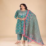 Teal Floral Embroidered Kurta Set