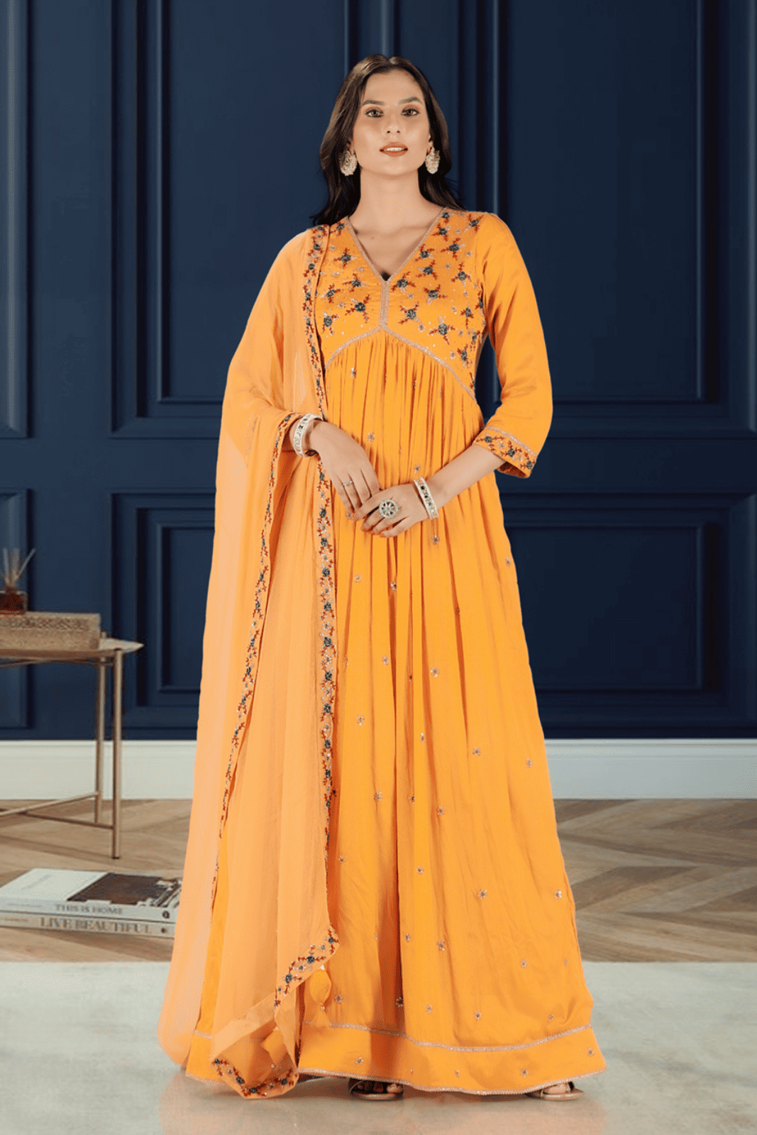 Warm Yellow Hand-Embroidered Anarkali Set