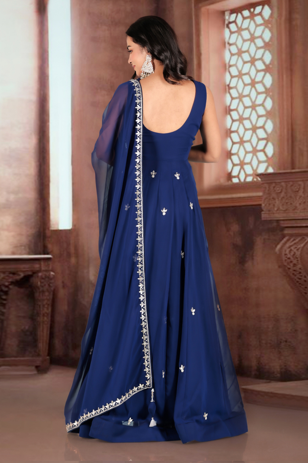 Royal Blue Hand-Embroidered Anarkali Set