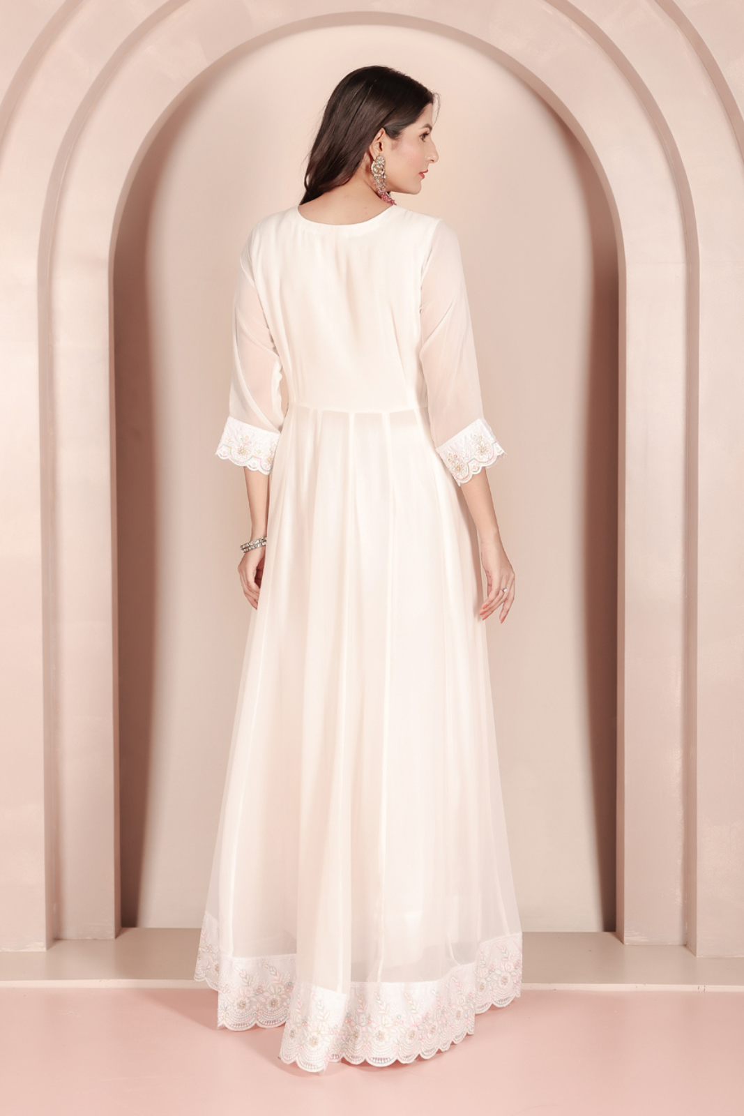White Hand-Embroidered Georgette Anarkali