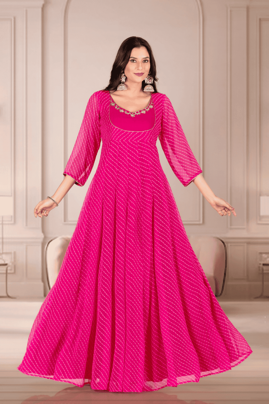 Rani Leheriya Hand-Embroidered Anarkali