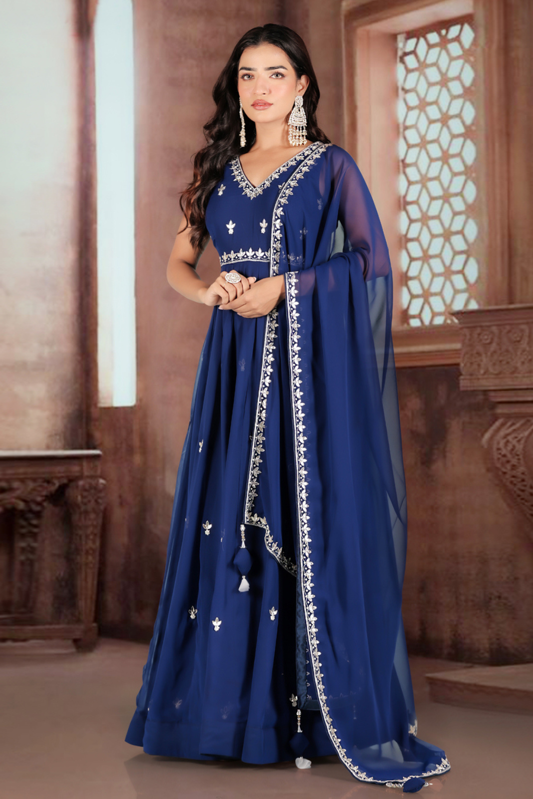 Royal Blue Hand-Embroidered Anarkali Set