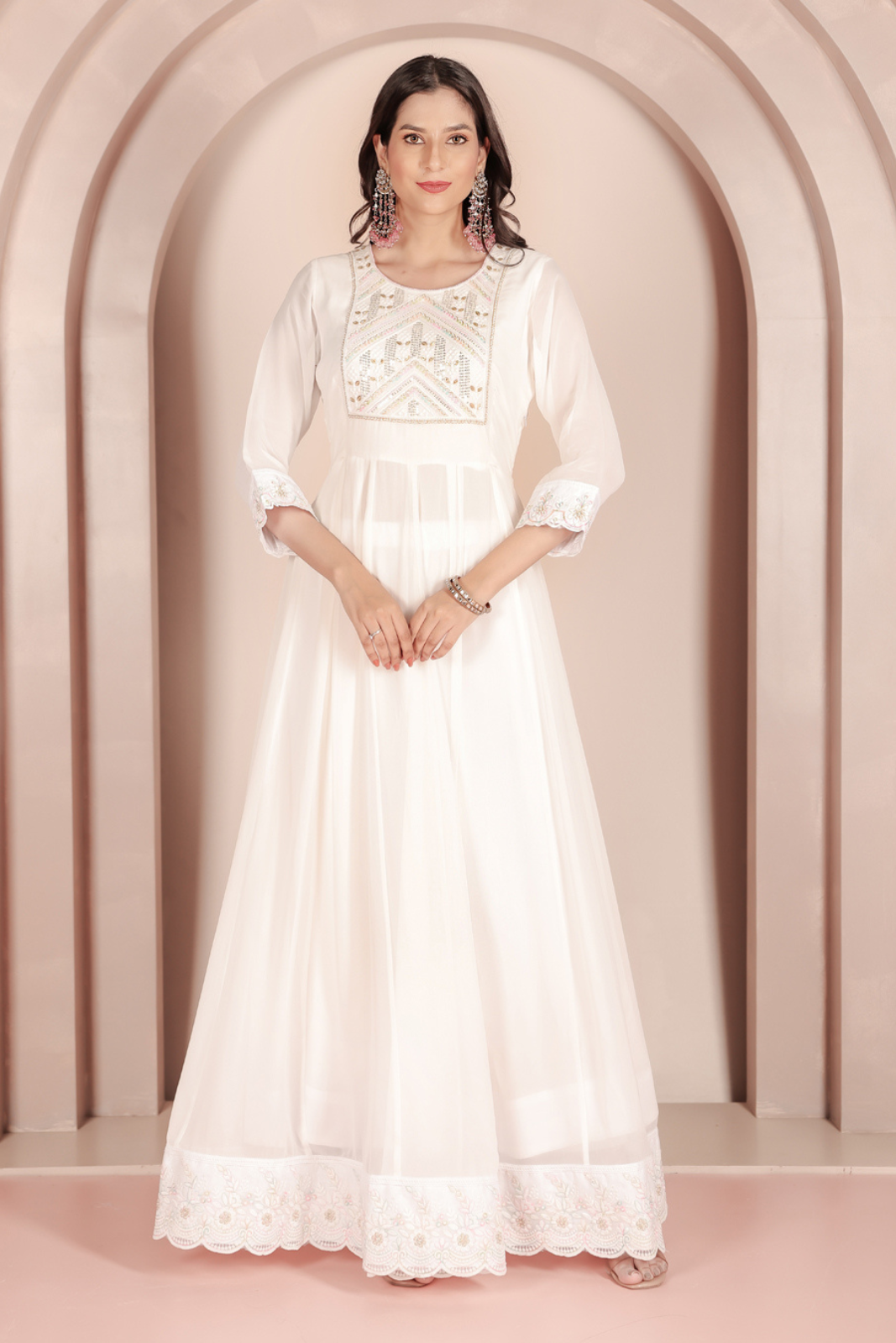 White Hand-Embroidered Georgette Anarkali