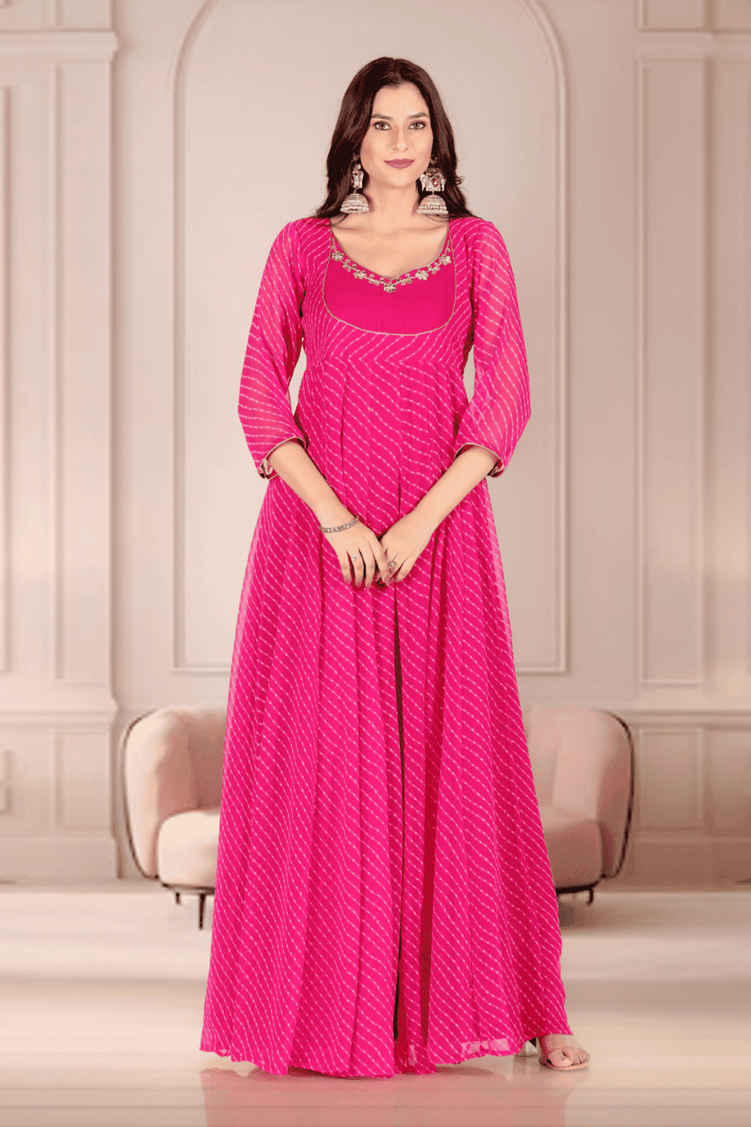 Rani Leheriya Hand-Embroidered Anarkali