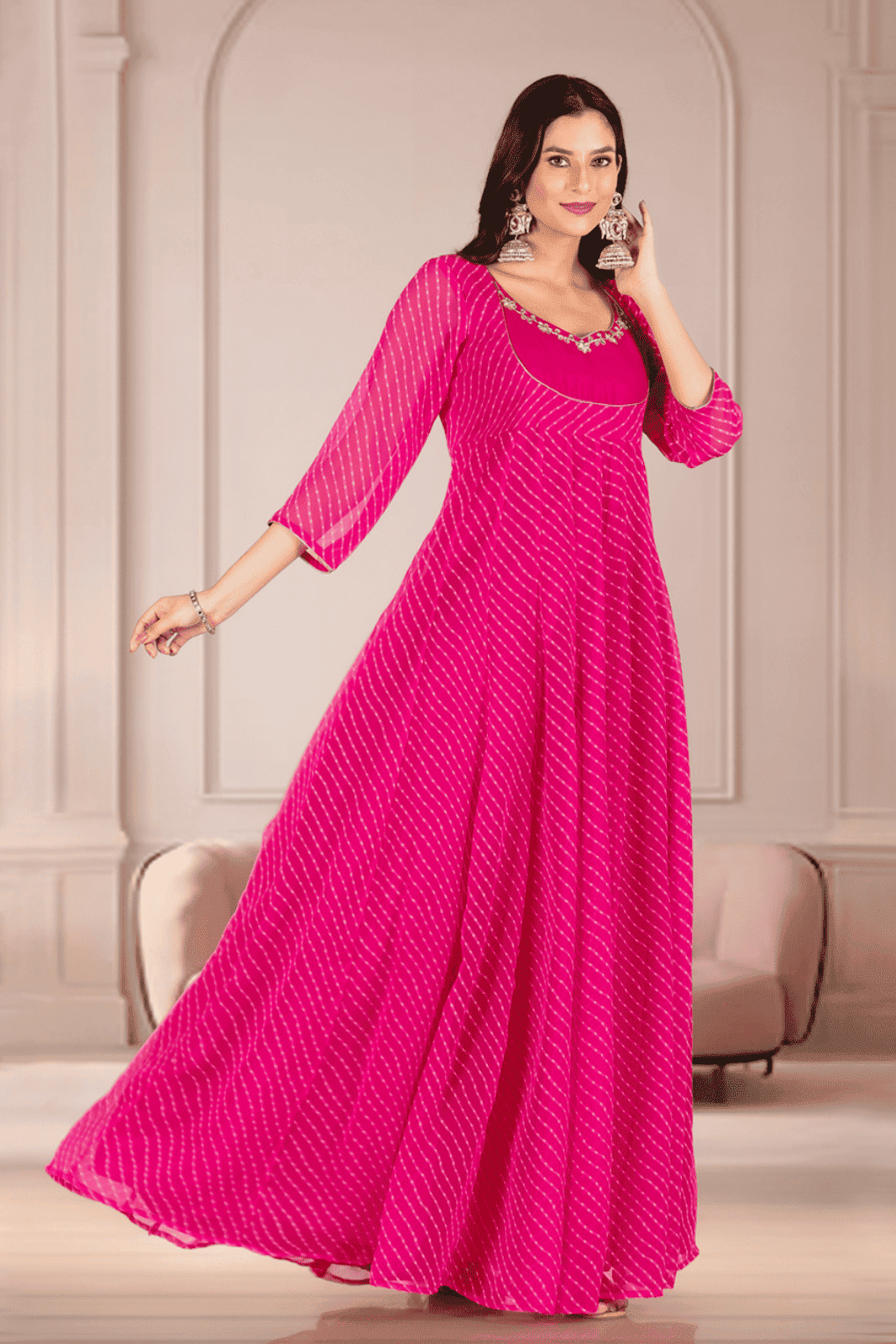 Rani Leheriya Hand-Embroidered Anarkali