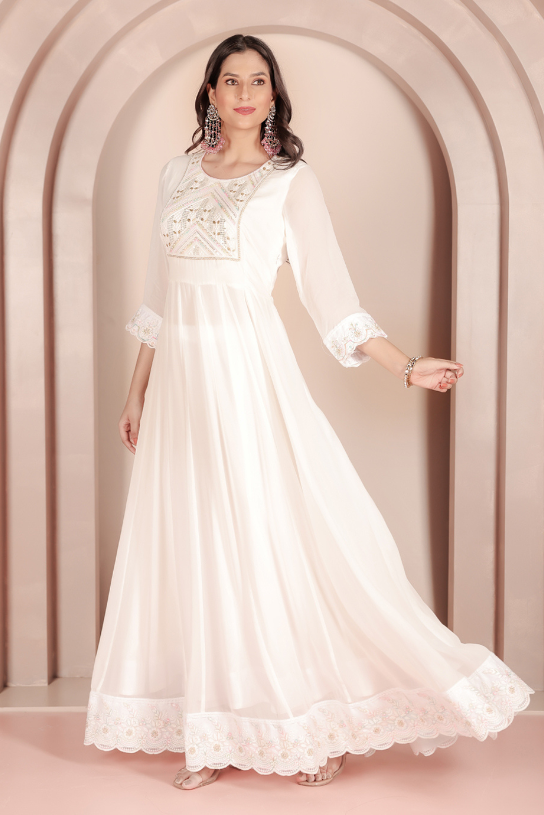 White Hand-Embroidered Georgette Anarkali