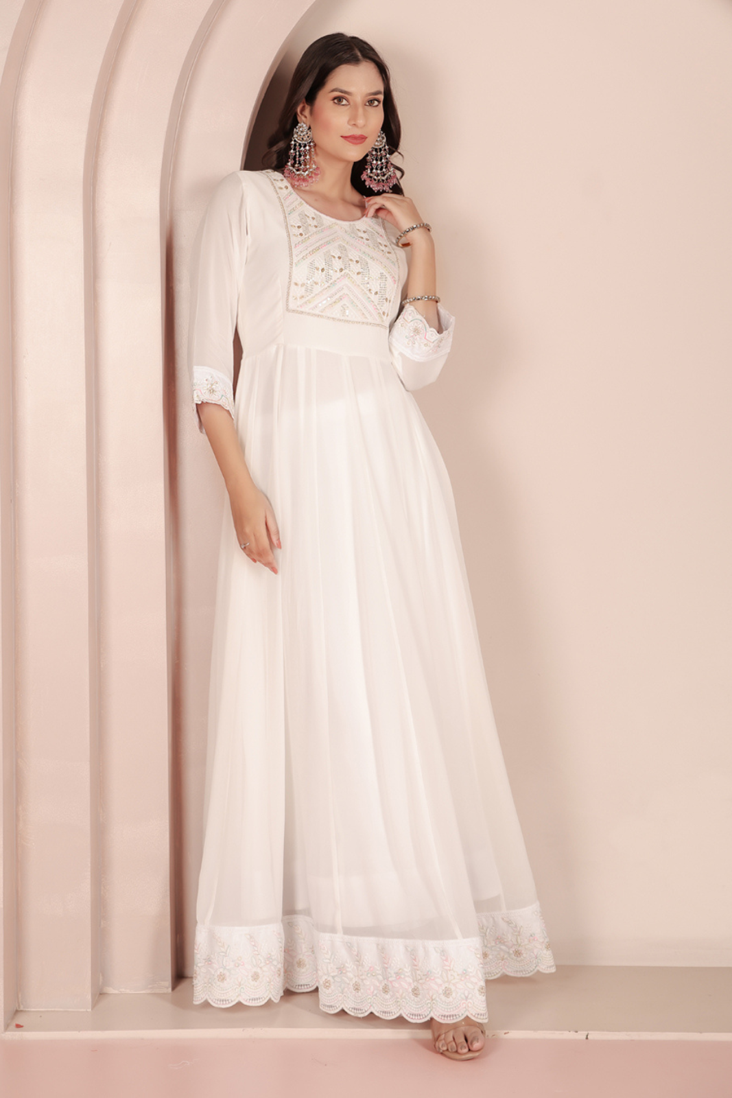 White Hand-Embroidered Georgette Anarkali
