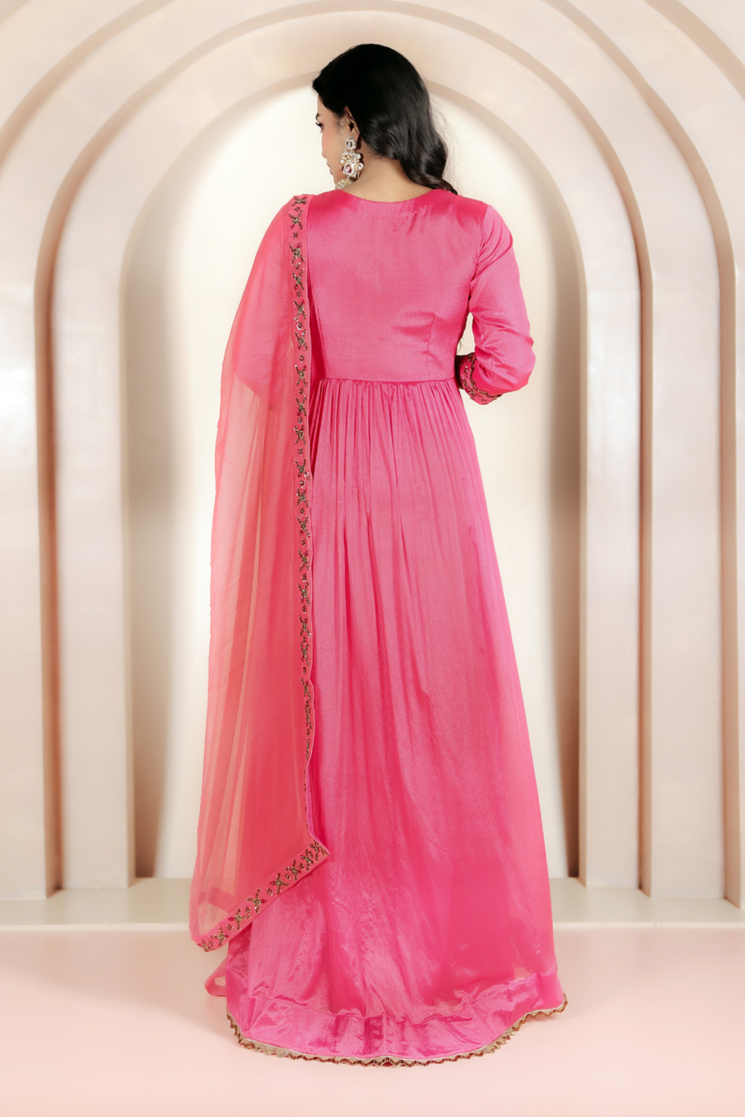 Coral Hand-Embroidered Anarkali Set