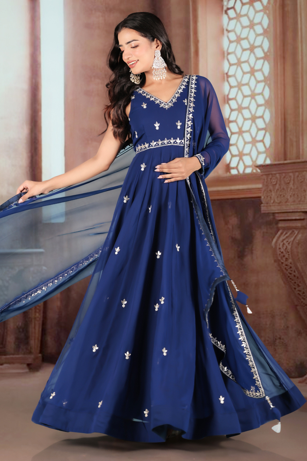 Royal Blue Hand-Embroidered Anarkali Set