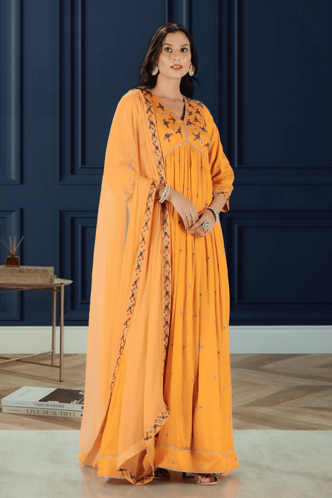 Warm Yellow Hand-Embroidered Anarkali Set