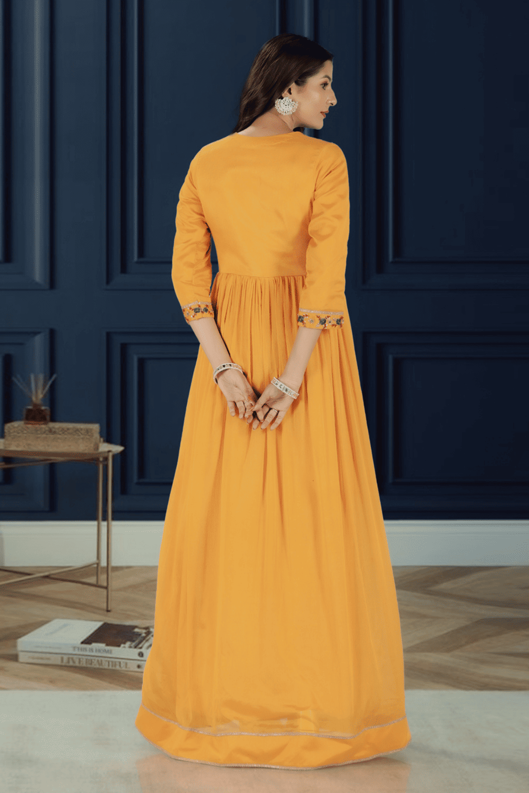 Warm Yellow Hand-Embroidered Anarkali Set